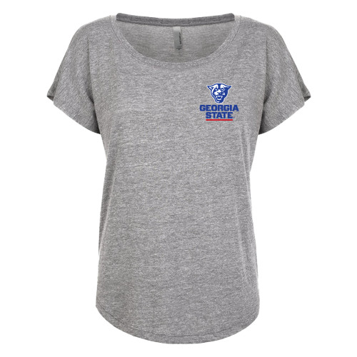  Next Level Womens Premium Heather Triblend Dolman Tee - Panther Head over Stacked Logo