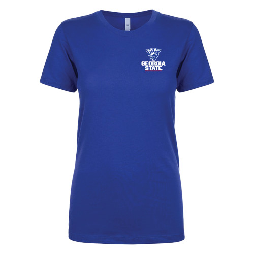  Next Level Womens Royal Ideal T Shirt - Panther Head over Stacked Logo