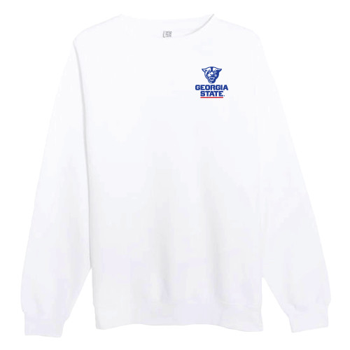  Lane Seven White Fleece Crew - Panther Head over Stacked Logo