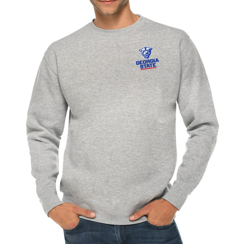  Lane Seven Heather Grey Fleece Crew - Panther Head over Stacked Logo