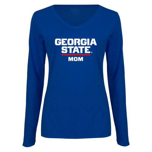  Womens Royal Long Sleeve V Neck Tee  - GSU Mom