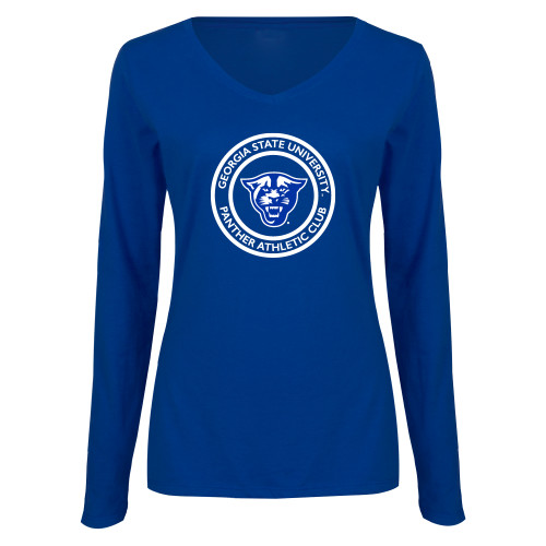  Womens Royal Long Sleeve V Neck Tee  - Panther Athletic Club