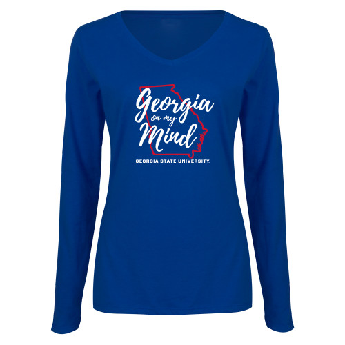  Womens Royal Long Sleeve V Neck Tee  - Georgia on my Mind