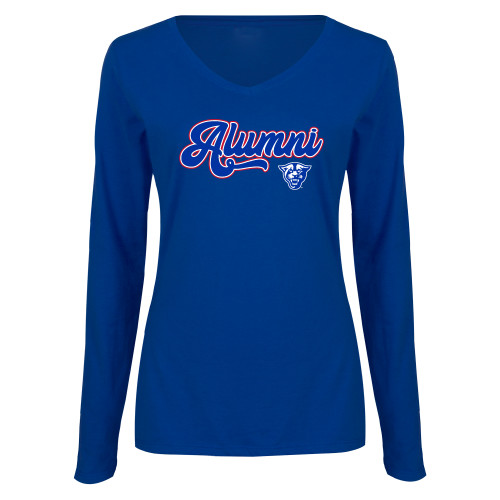  Womens Royal Long Sleeve V Neck Tee  - GSU Alumni Script