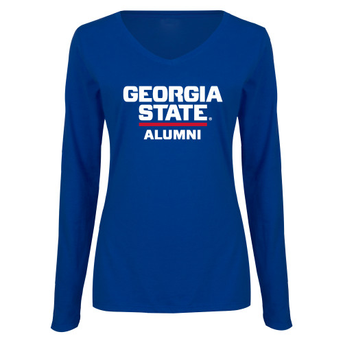  Womens Royal Long Sleeve V Neck Tee  - GSU Alumni