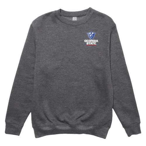  Lane Seven Charcoal Heather Fleece Crew - Panther Head over Stacked Logo