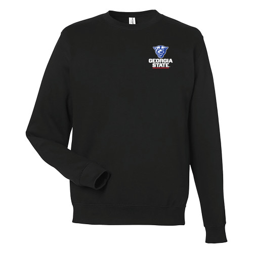  Just Hoods Black College Fleece Crew - Panther Head over Stacked Logo