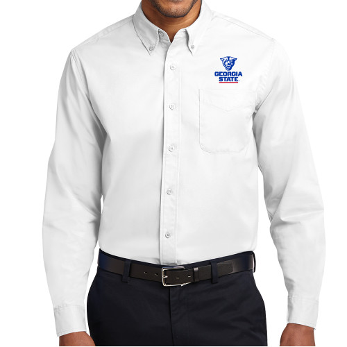 Georgia State White Twill Button Down Long Slee