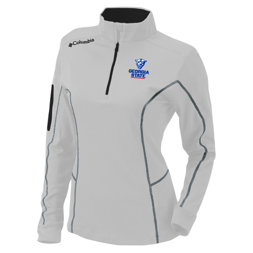  Columbia Womens Omni Wick Shotgun White 1/4 Zip - Panther Head over Stacked Logo