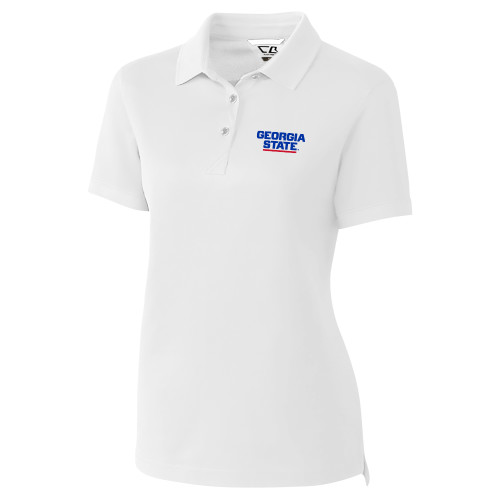  C&B Womens White Advantage Polo - Stacked Logo