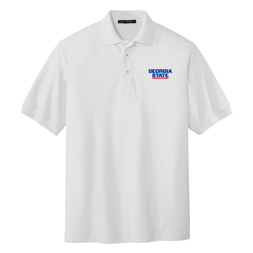  White Silk Touch Polo - Stacked Logo