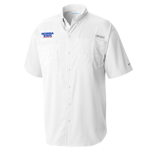  Columbia White Tamiami Performance Short Sleeve Shirt - Stacked Logo