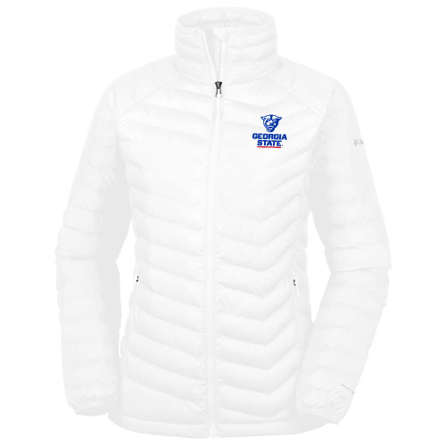  Columbia Womens White Powder Lite Jacket - Panther Head over Stacked Logo