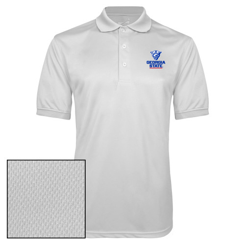  White Dry Mesh Polo - Panther Head over Stacked Logo