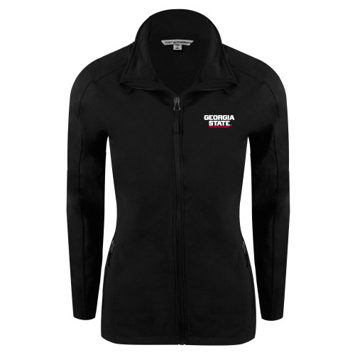  Womens Black Softshell Jacket - Stacked Logo