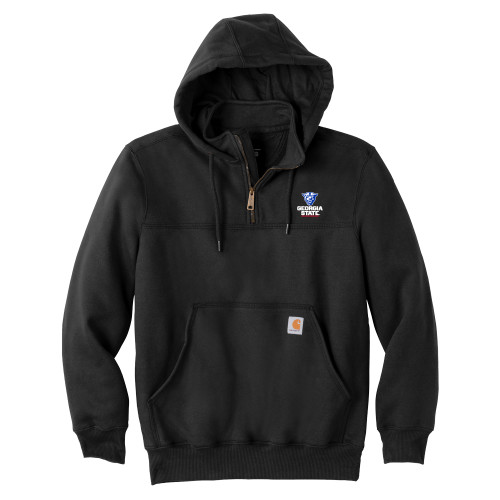  Carhartt Black Rain Defender Paxton Hooded Zip Sweatshirt - Panther Head over Stacked Logo