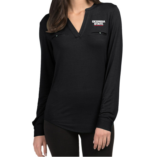 Georgia State Ladies Lux Black Split Neck Blou