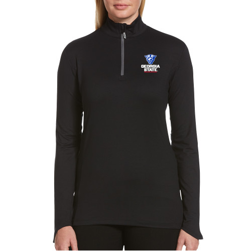  Callaway Womens Black 1/4 Zip Pullover - Panther Head over Stacked Logo