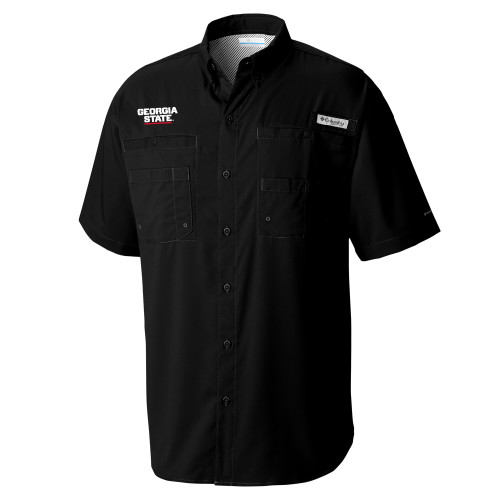  Columbia Tamiami Performance Black Short Sleeve Shirt - Stacked Logo