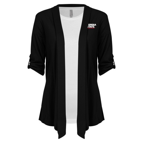  Womens Black Drape Front Cardigan Sweater - Stacked Logo