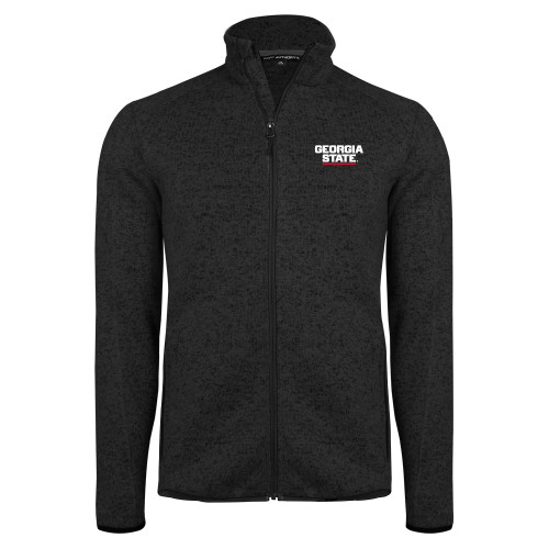  Black Heather  Sweater Fleece Jacket - Stacked Logo