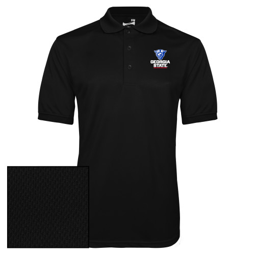  Black Dry Mesh Polo - Panther Head over Stacked Logo