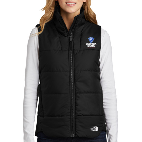  The North Face Womens Black Everyday Insulated Vest - Panther Head over Stacked Logo