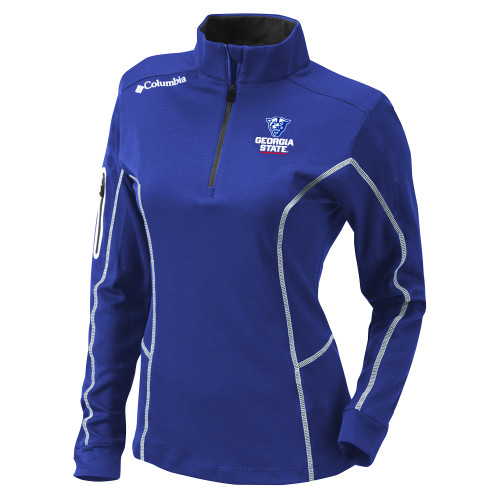  Columbia Womens Omni Wick Shotgun Royal 1/4 Zip - Panther Head over Stacked Logo