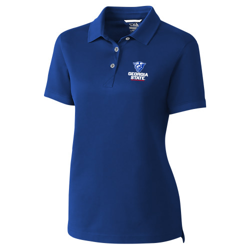  C&B Womens Royal Advantage Polo - Panther Head over Stacked Logo