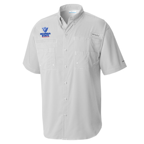  Columbia Cool Grey Tamiami Performance Short Sleeve Shirt - Panther Head over Stacked Logo