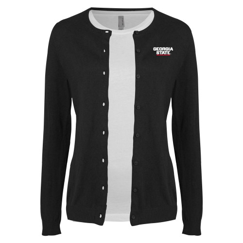  Womens Black Cardigan Sweater - Stacked Logo