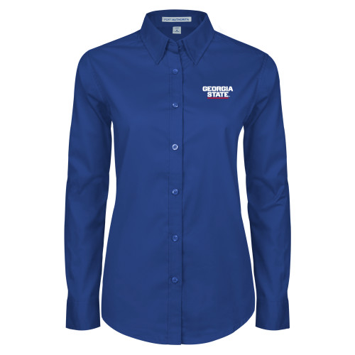  Womens Royal Twill Button Down Long Sleeve  - Stacked Logo