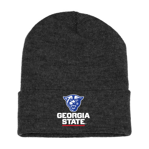  Grey Beanie - Panther Head over Stacked Logo