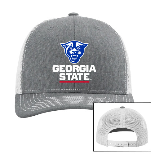  Richardson Heather Grey/Light Grey Trucker Hat - Panther Head over Stacked Logo