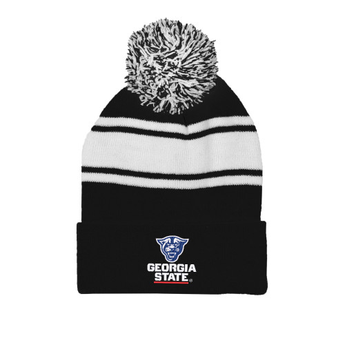 Georgia State Black/White Two Tone Knit Pom Beanie w/Cuff