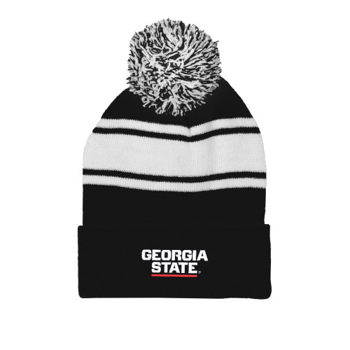 Georgia State Black/White Two Tone Knit Pom Beanie w/Cuff