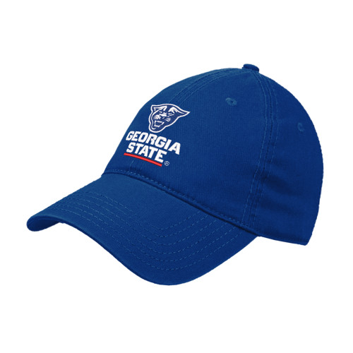  Royal Unstructured Adjustable Low Profile Hat - Panther Head over Stacked Logo