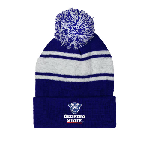 Georgia State Royal/White Two Tone Knit Pom Beanie w/Cuff