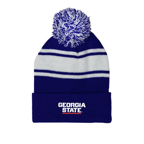 Georgia State Royal/White Two Tone Knit Pom Beanie w/Cuff