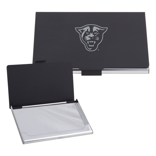  Black Metal Business Card Case - Panther Head Engraved