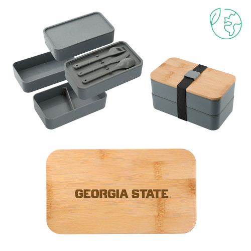 Georgia State Stackable Bamboo Fiber Gray Bento Box