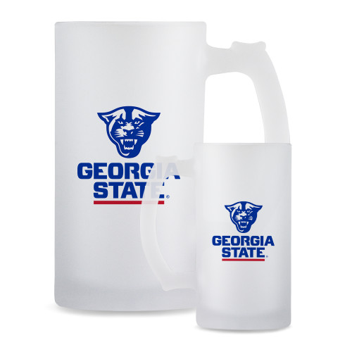  Full Color Decorative Frosted Glass Mug 16oz - Panther Head over Stacked Logo