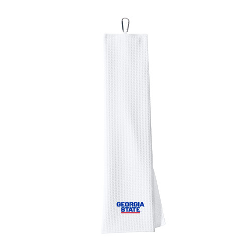  White Waffle Microfiber Golf Towel - Stacked Logo