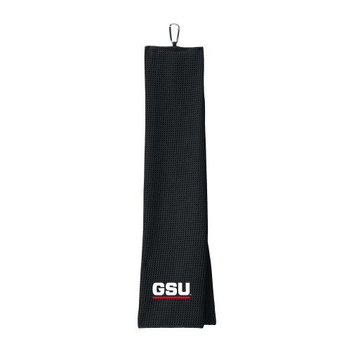  Black Waffle Microfiber Golf Towel - GSU Logo