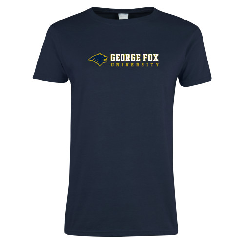  Womens Short Sleeve Navy Tee - George Fox University w/ Bear Flat