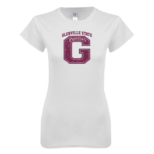  Next Level Womens White Boyfriend Tee - Primary Logo Pink Glitter