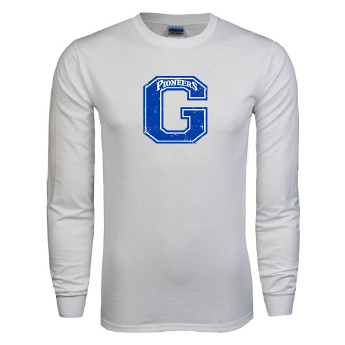  White Long Sleeve T Shirt - Glenville State G Distressed
