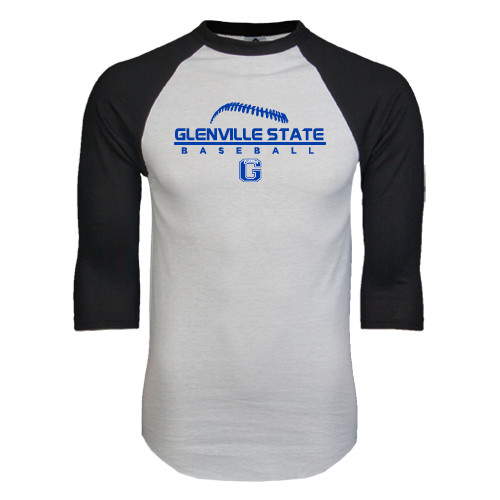  White/Black Raglan Baseball T Shirt - Baseball Laces on Top