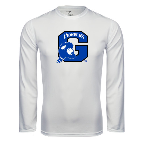  White Performance Long Sleeve Shirt - Secondary Logo