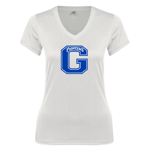  Next Level Womens White Ideal V Tee - Primary Logo